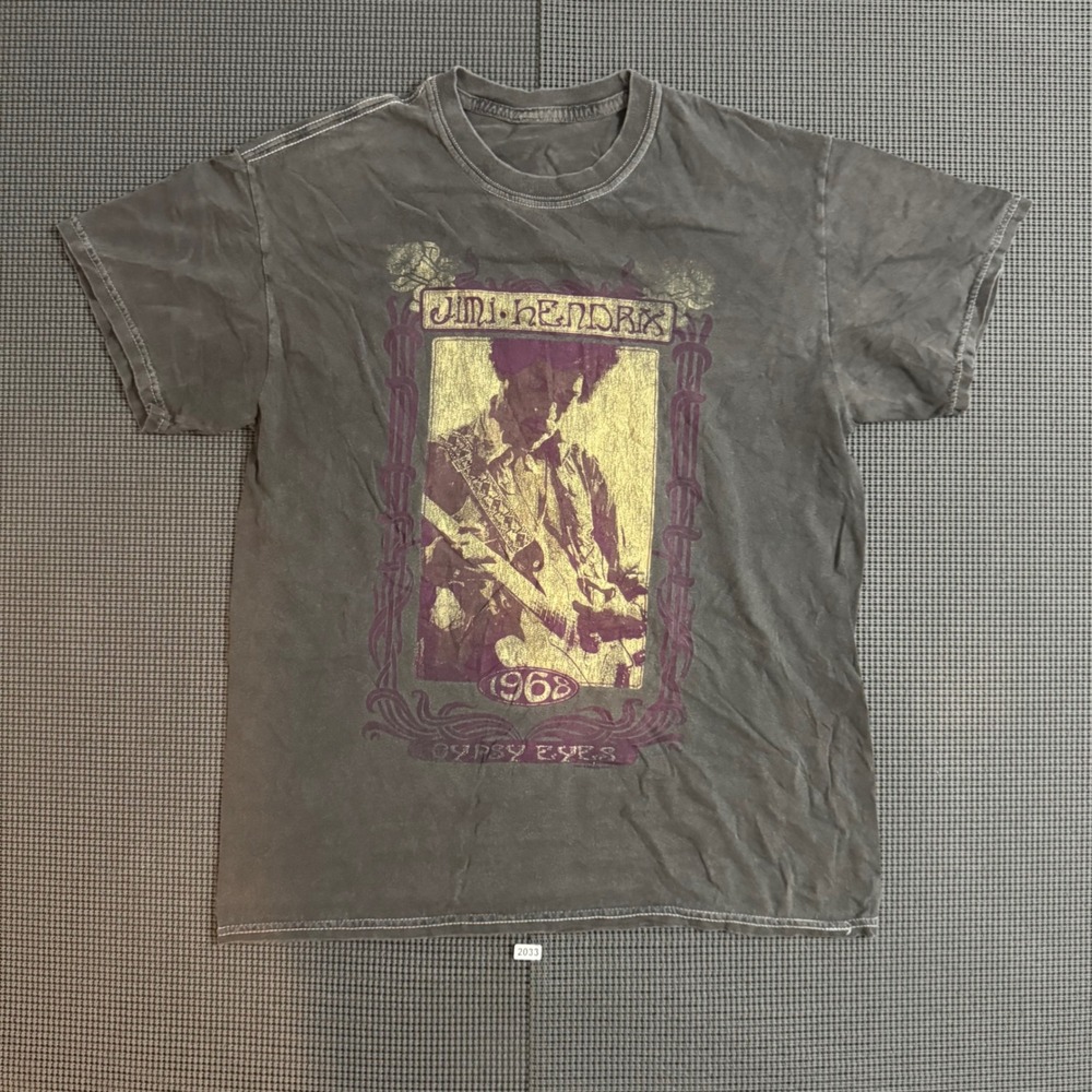 Jimi Hendrix 1968 Gypsy Eyes Graphic T-Shirt Charcoal Grey Size M